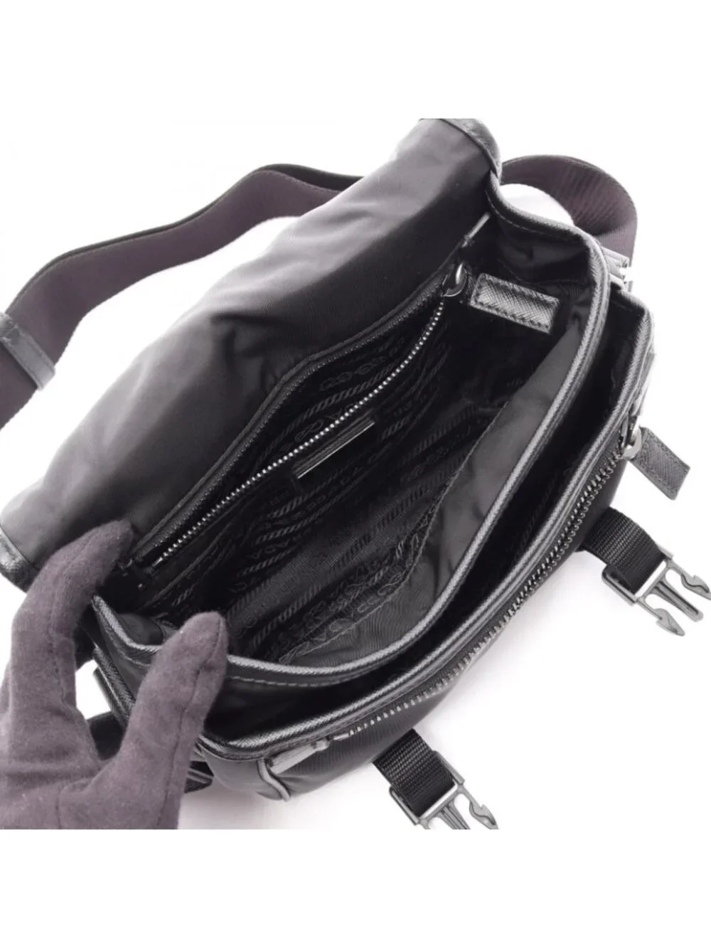 Prada Shoulder Bag Re-Nylon Tessuto Saffiano Black Nylon Leather Triangle Logo